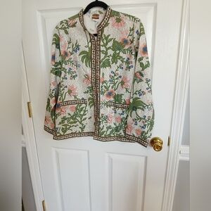 Tudor Court by Haband Floral Print Mandarin Jacket Womens Small Button Pockets